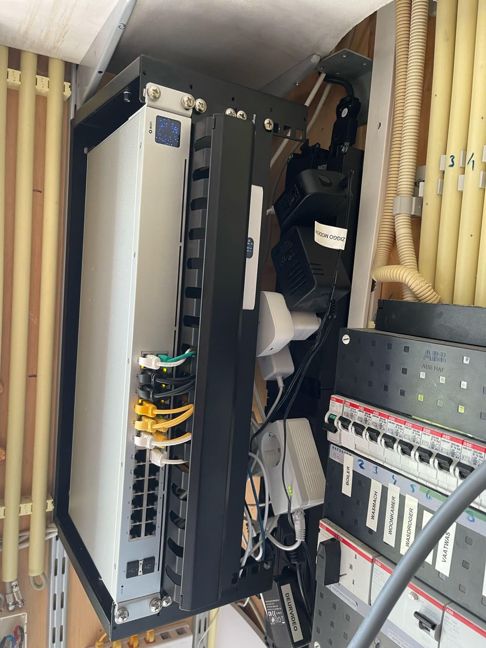 19-inch apparatuur netjes gemonteerd in een wandkast.